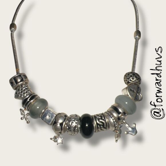 Bundle Sale 3 for $15 | Silver-Tone Fixed Beads & Charm Necklace - Picture 1 of 11